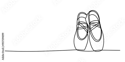 Continuous line drawing of ballet shoes on white background