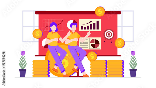 Illustration of successful business performance showing upward trends and hitting financial targets