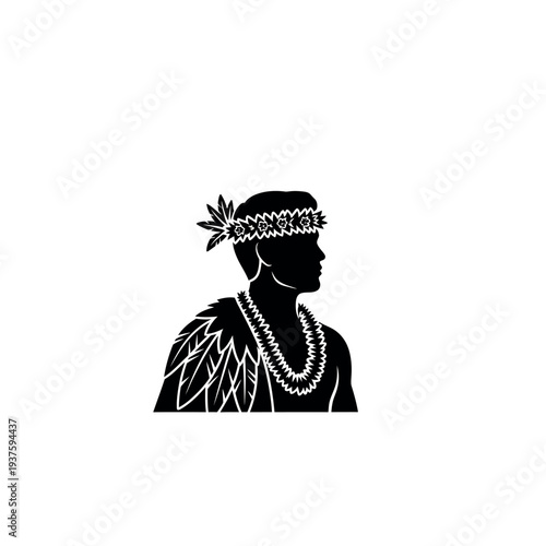 Polynesian man in traditional attire silhouette.