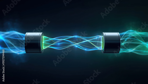 Wallpaper Mural High tech battery connection with glowing energy stream, blue and green light flow Torontodigital.ca