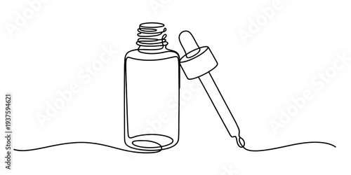 Empty dropper bottle with pipette, line art, simple illustration, medical, health