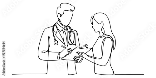 Doctor and patient discussing medical records in clinic