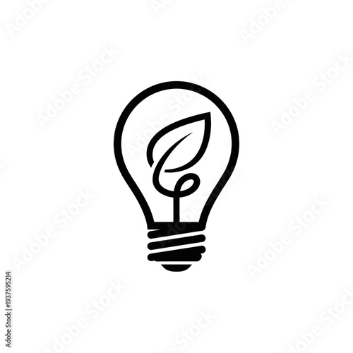 Eco-friendly light bulb with leaf filament symbolizing green energy and sustainable ideas.