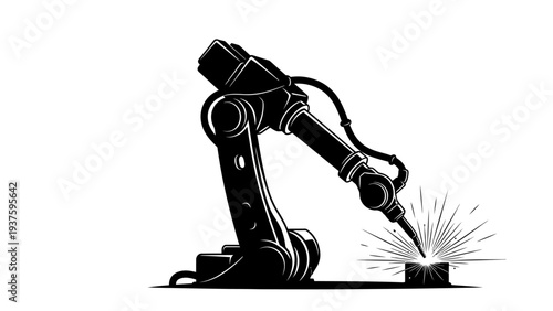 Dynamic vector of welding robot precision manufacturing, ideal for tech, industry, automation, offering futuristic, cutting-edge visuals for innovation campaigns