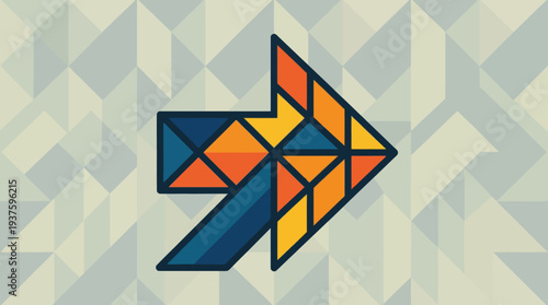 Geometric arrow logo design element with vibrant colors and abstract pattern.