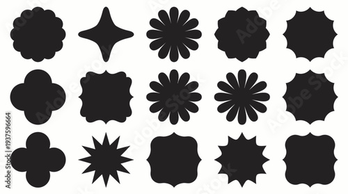 Collection of black decorative shapes on white background.