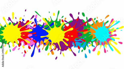 Vibrant Colorful Paint Splatters on White Background.