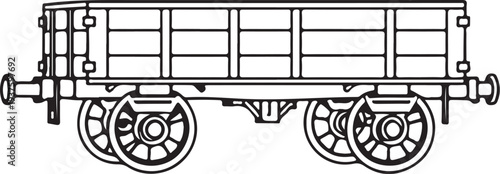 Coal Trolley Hand-drawn Sketch Drawing Vector Illustration, Line Linear Symbol Black and White Engraving, Isolated