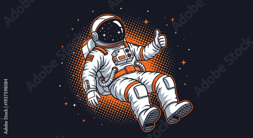 Astronaut floating in space giving a thumbs up gesture.