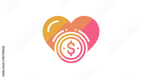Heart icon with a dollar coin and radiating circles, symbolizing fan support, donations, and financial backing for content creators, rendered in a warm gradient.