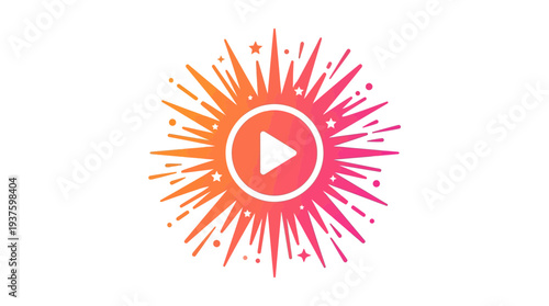 Colorful creator spark play icon with radiating lines and stars, symbolizing video content, entertainment, and creative media playback.