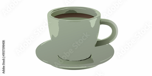 A digital illustration of a green mug filled with dark brown coffee