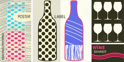 Colorful poster design featuring bottles polka dots and wine glasses