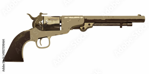 Antique revolver pistol illustration on a plain white background