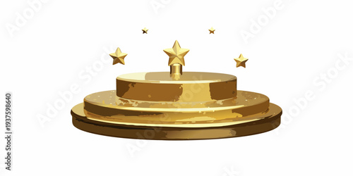 Golden tiered pedestal with shining stars floating above it