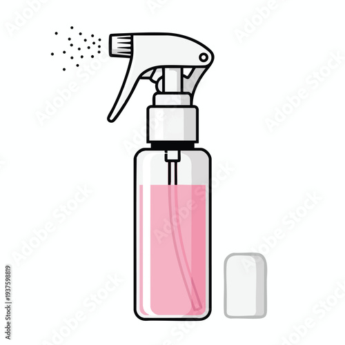 Spray Bottle with Pink Liquid and White Cleaning Sponge for Home and Office Cleaning