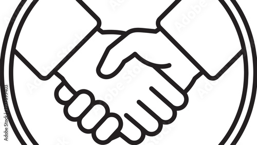 Minimal monoline icon featuring a handshake symbol representing partnership, cooperation, and agreement. Clean black outline vector suitable for business and collaboration themes.