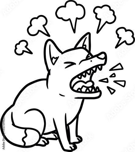 Angry Dog Illustration Black and White Cartoon Expressing Frustration