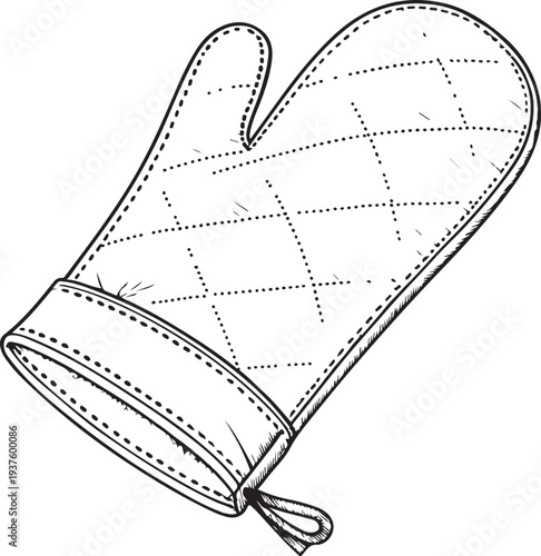 Oven Mitt Hand-drawn Sketch Drawing Vector Illustration, Line Linear Symbol Black and White Engraving, Isolated