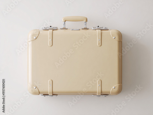 Vintage Cream Hardshell Briefcase Suitcase Isolated on White Background