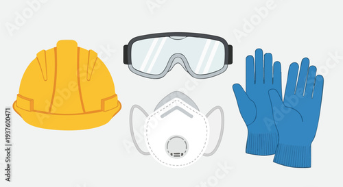 Safety Equipment Set Hard Hat Goggles Mask Gloves.