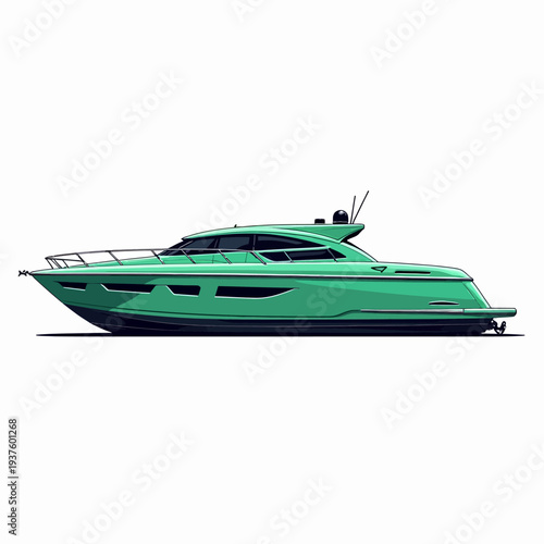 Sleek teal luxury motor yacht isolated on a white background perfect for high end travel branding summer vacation ads and nautical leisure lifestyle.

