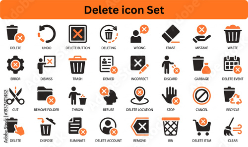 Delete icon set silhouette vector on white background 