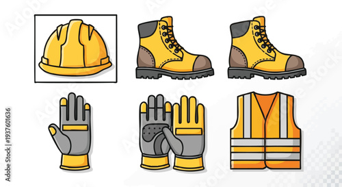 safety equipment protective gear construction PPE set.