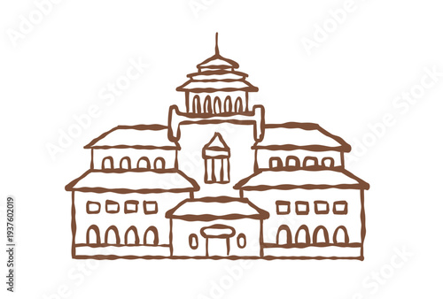 Hand-Drawn Gedung Sate Bandung Iconic Landmark Illustration