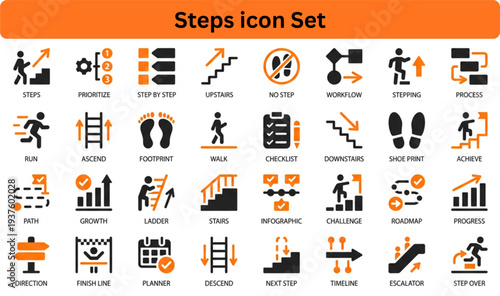 Steps icon set silhouette vector on white background 