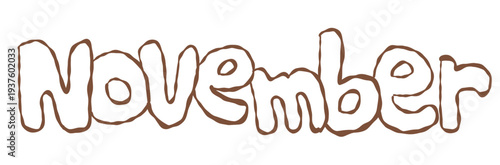 Hand Drawn Brown Outline November Month Typography Text