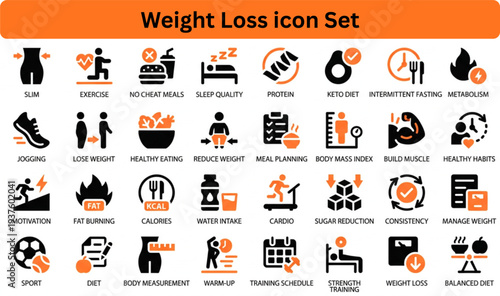 Weight loss icon set silhouette vector on white background 