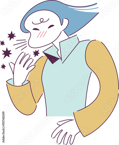 盛大にくしゃみをして菌を飛散させる人のイラスト・People who sneeze and spread germs