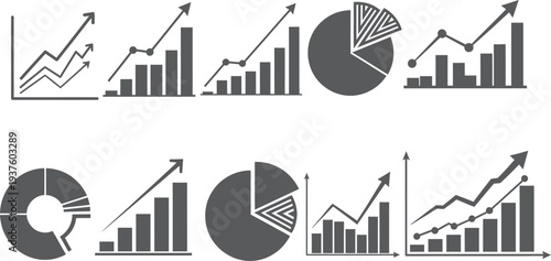 Business data analysis and statistics concept with graphs and charts forming the word 'growth'