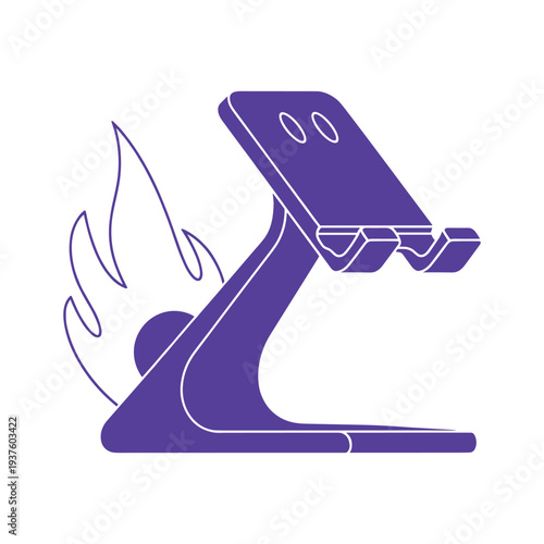 Stylized purple mobile stand mixer with flame elements vector graphic