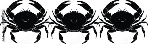 Crab silhouette collection showing marine crustacean sea animals isolated set, seafood ocean wildlife illustration for design, logo and decoration
