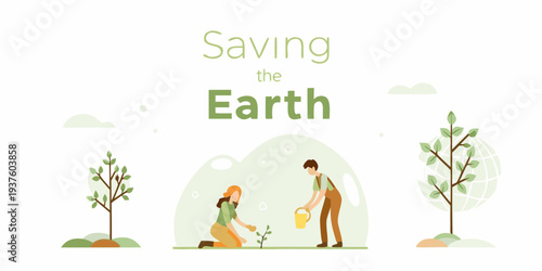 Saving the earth a couple plants a seedling with care and hope