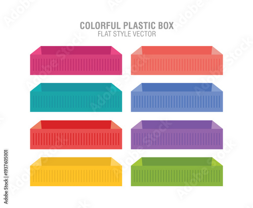 Set of plastic container box for vegetable and fruits with colorful vector isolated, plastic container boxes, vegetable basket flat style.