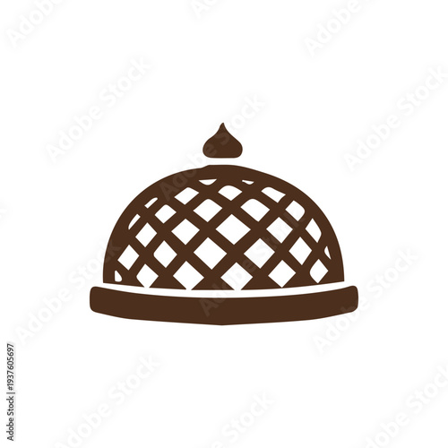 Minimalist Brown Lattice Dome Food Cover Icon on a White Background