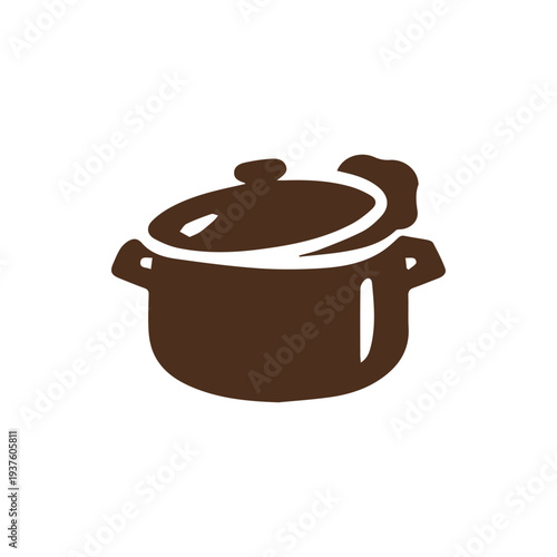 Brown Cooking Pot Icon Boiling Over With Lid Vector Illustration