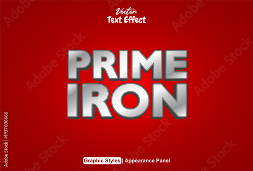 Text effect editable allows customizing the silver prime iron text on a red background.