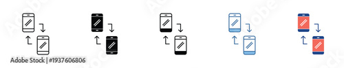 Versatile icon collection for data synchronization and transfer between digital devices. Represents seamless information exchange, ideal for cloud services, mobile applications, and secure backup