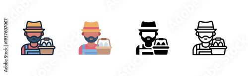 poultry farmer icon. worker feeding chicken. livestock agriculture. various style icon design. vector illustration