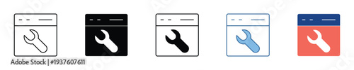 Web browser interface with a wrench tool icon symbolizing digital settings, technical maintenance, or application development and configuration across various visual styles