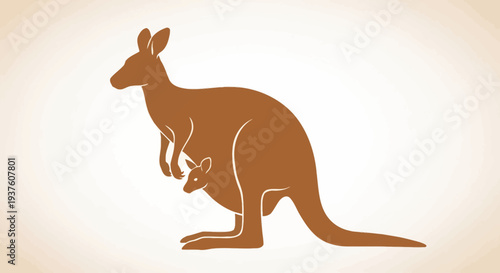 Mother kangaroo with joey in pouch simple illustration