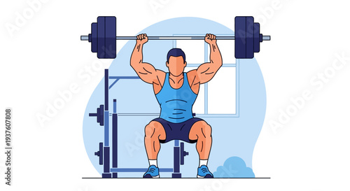 Muscular man performing barbell squat in a modern gym