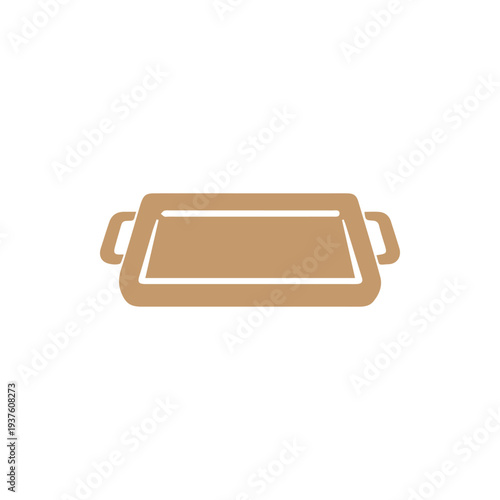 Minimalist Brown Serving Tray Icon with Handles on White Background