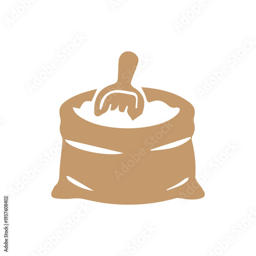 Schilderij op canvas Simple Brown Icon of an Open Sack of Flour with a Wooden Scoop
