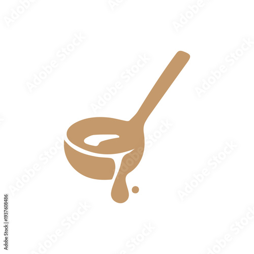 Simple Brown Ladle Icon Dripping With Delicious Hot Soup Or Broth