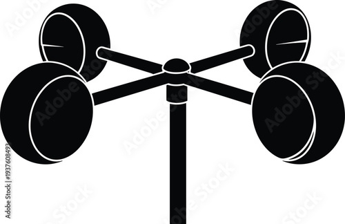 Weather anemometer wind speed sensor silhouette icon, meteorological measurement instrument for climate monitoring and environmental data collection